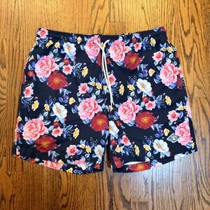 PacSun Floral Swim Trunk Mens Large Black Pink Botanical Board Shorts 6in Inseam